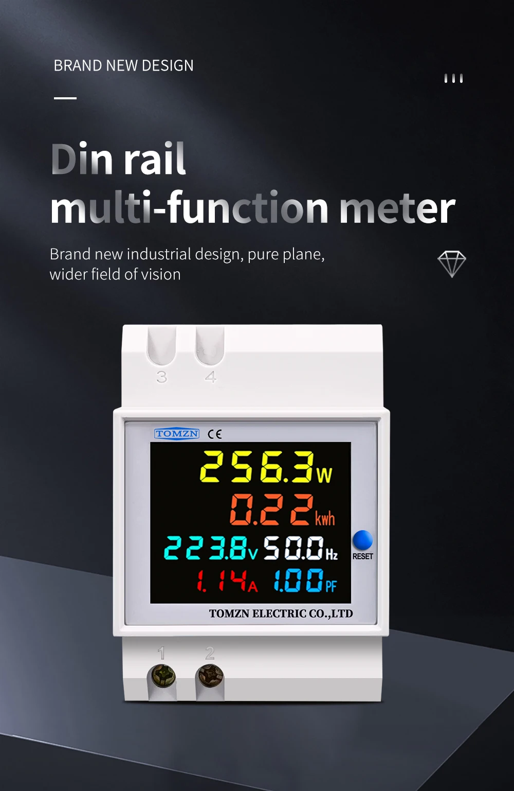 TOMZN 6IN1 Din Rail AC Monitor 110V 220V 100A Voltage Current Power Factor Active KWH Electric Energy Frequency Meter VOLT AMP