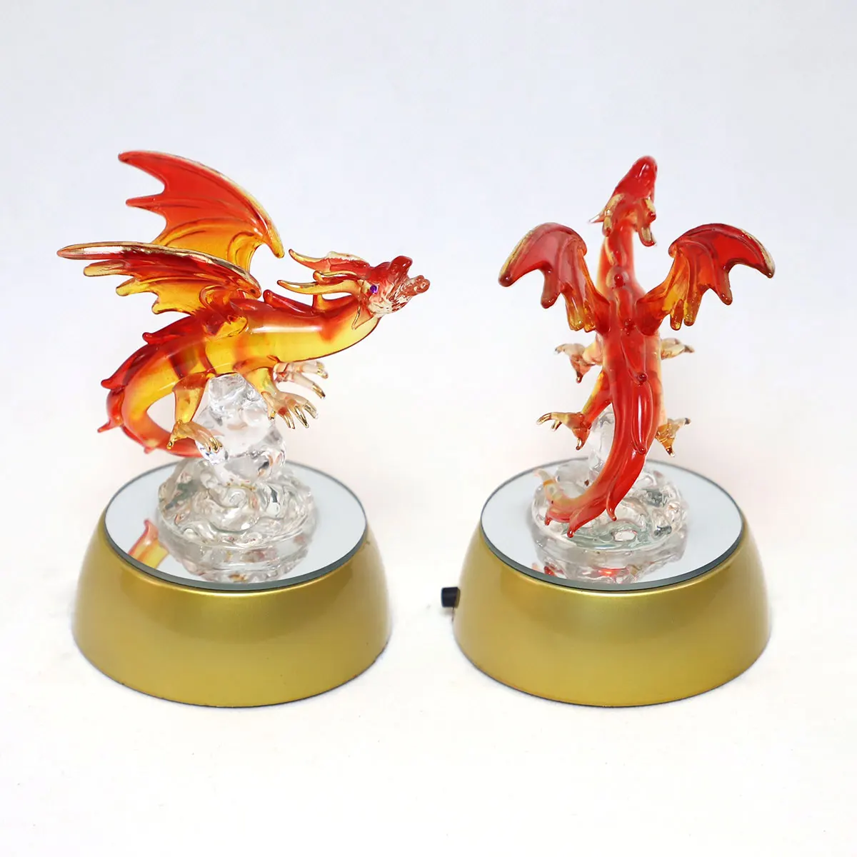 Delicate Handmade Glass Craft Figurine Ancient Fire Dragons Model With Led Lights Magic Display Models Kids Toys