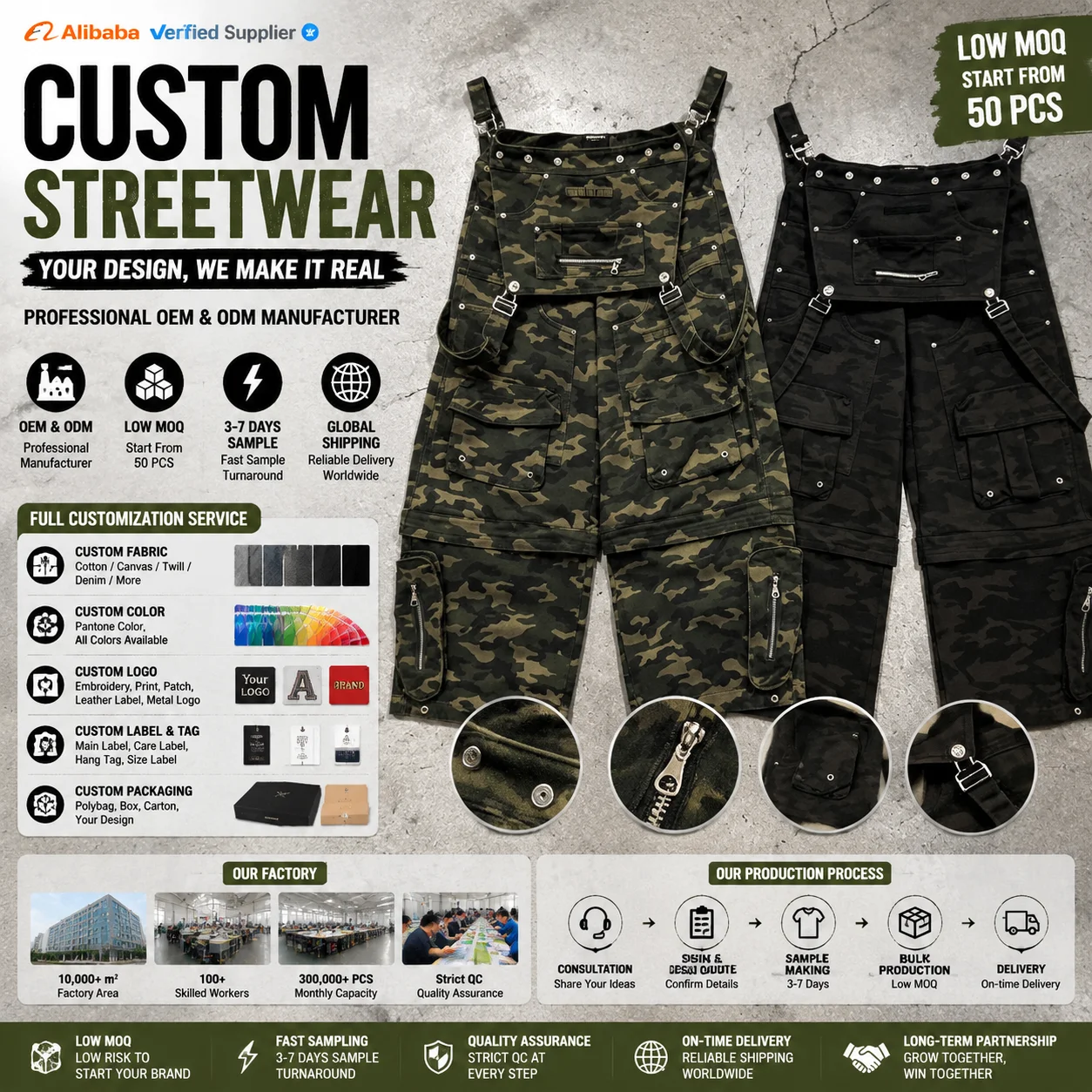 Custom Wholesale Men Baggy Camo Cargo Pants Streetwear Multi-Pocket Tactical Camouflage Trousers Wide Leg Hip Hop Pants gallery 2