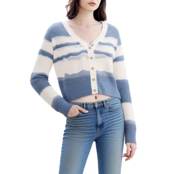 Boying Factory Customized High - Quality Women's Knitted Cardigan Hollow - Out Open - Front Cardigan Women's V - Neck Sweater