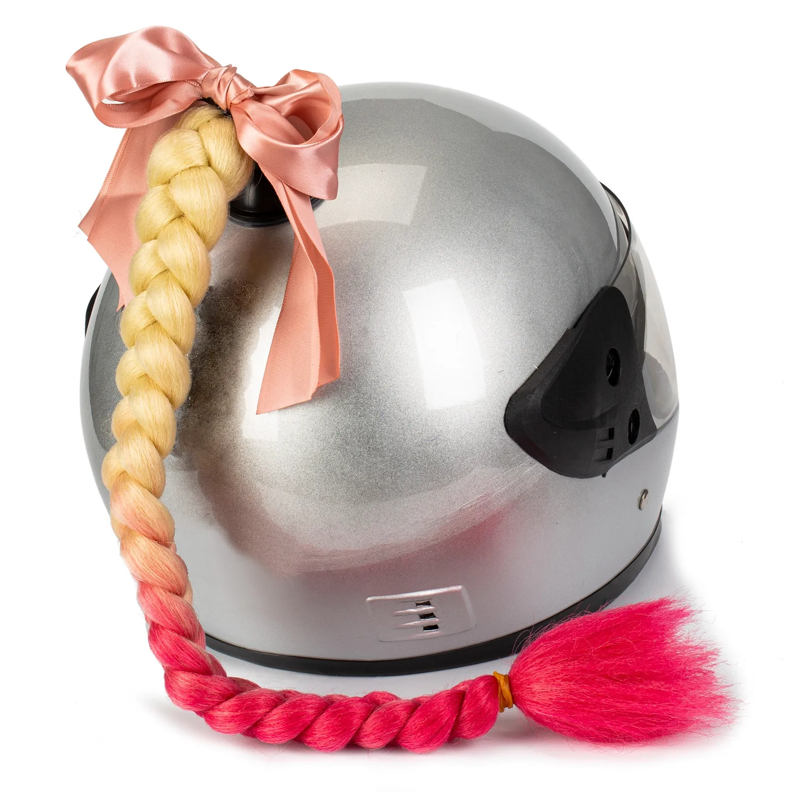 Helmet Ponytail Pigtails Braids Hair With Bowknot Detachable Suction