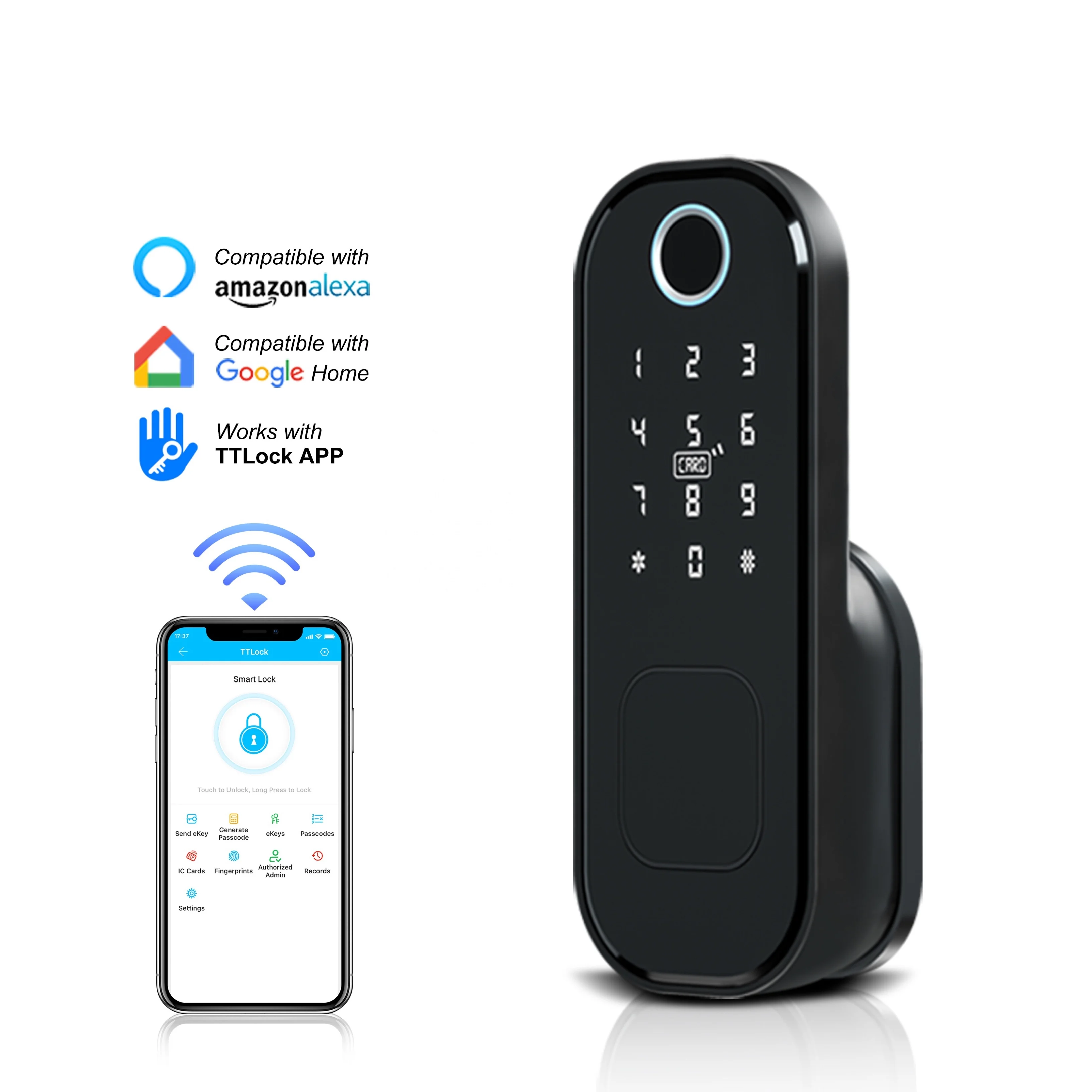 Tediton Waterproof Ttlock  App Electric Intelligent Digital Electronic Biometric Fingerprint Smart Rim Door Lock
