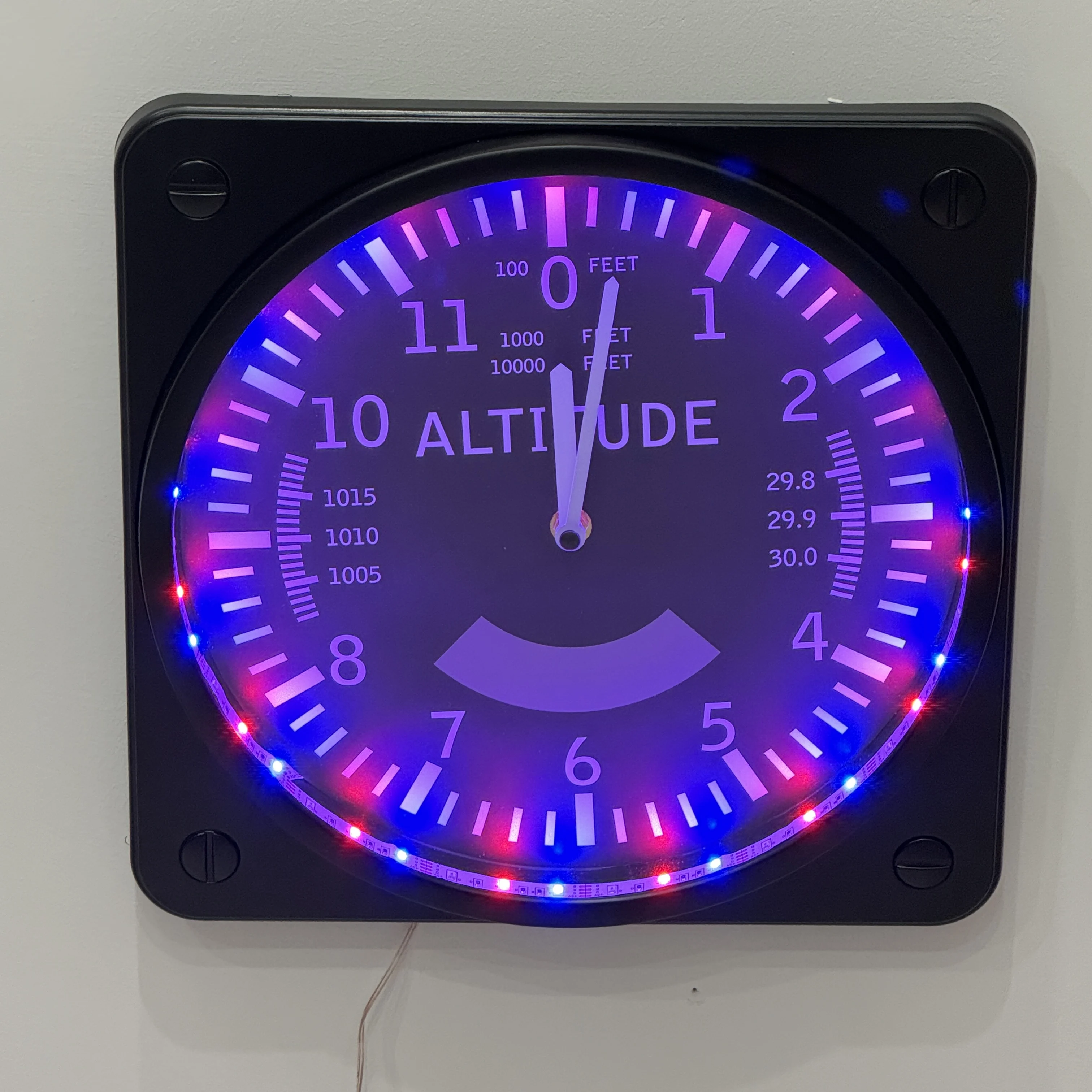 RGB Colorful LED Light Changing Wall Clock Altitude  Altimeter Air Speed Tracking Pilot Air Plane Altitude Measurement