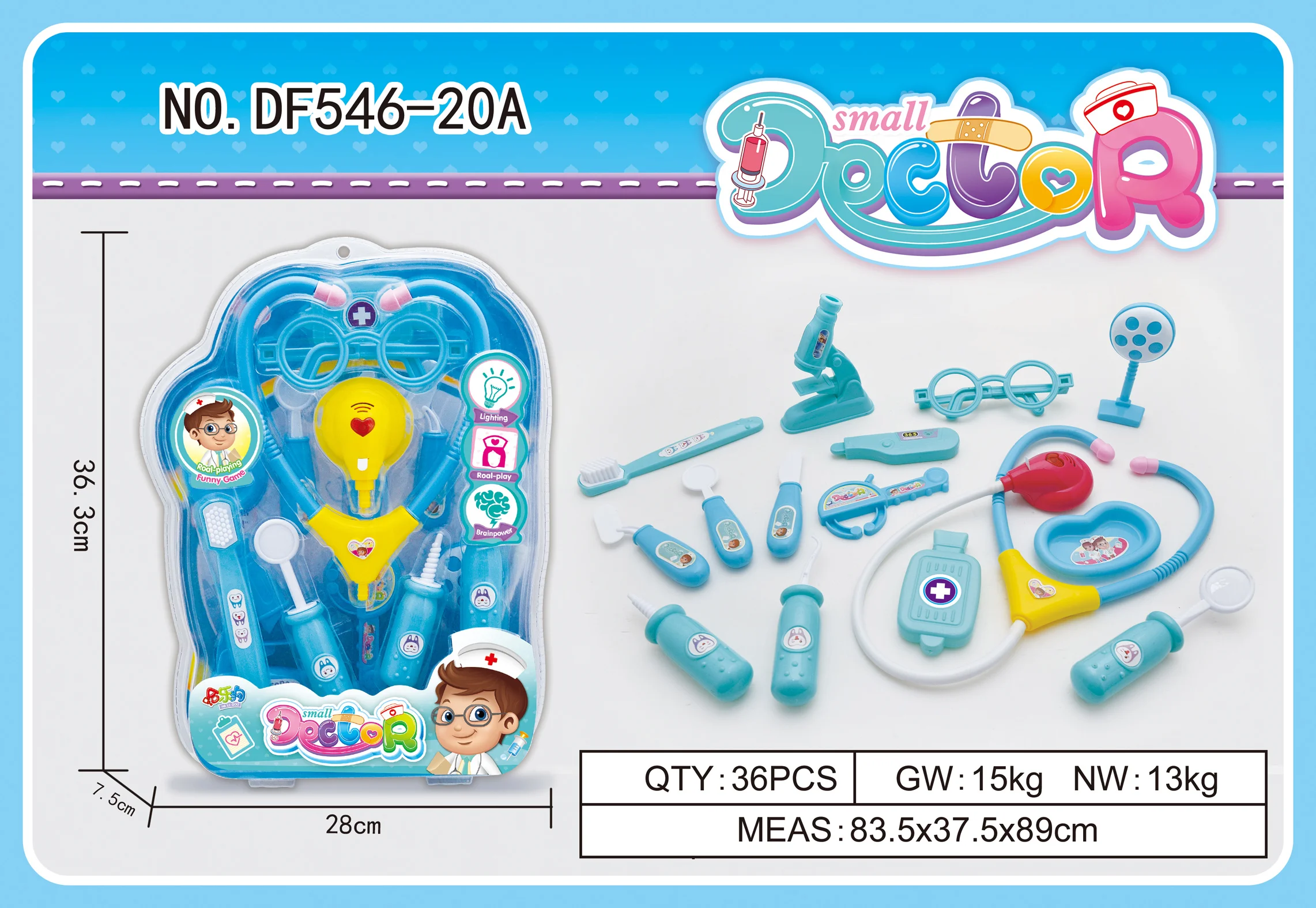 Оптовая продажа, недорогой стетоскоп для ролевых игр, микроскоп, игровой набор, докторская игрушка с подсветкой