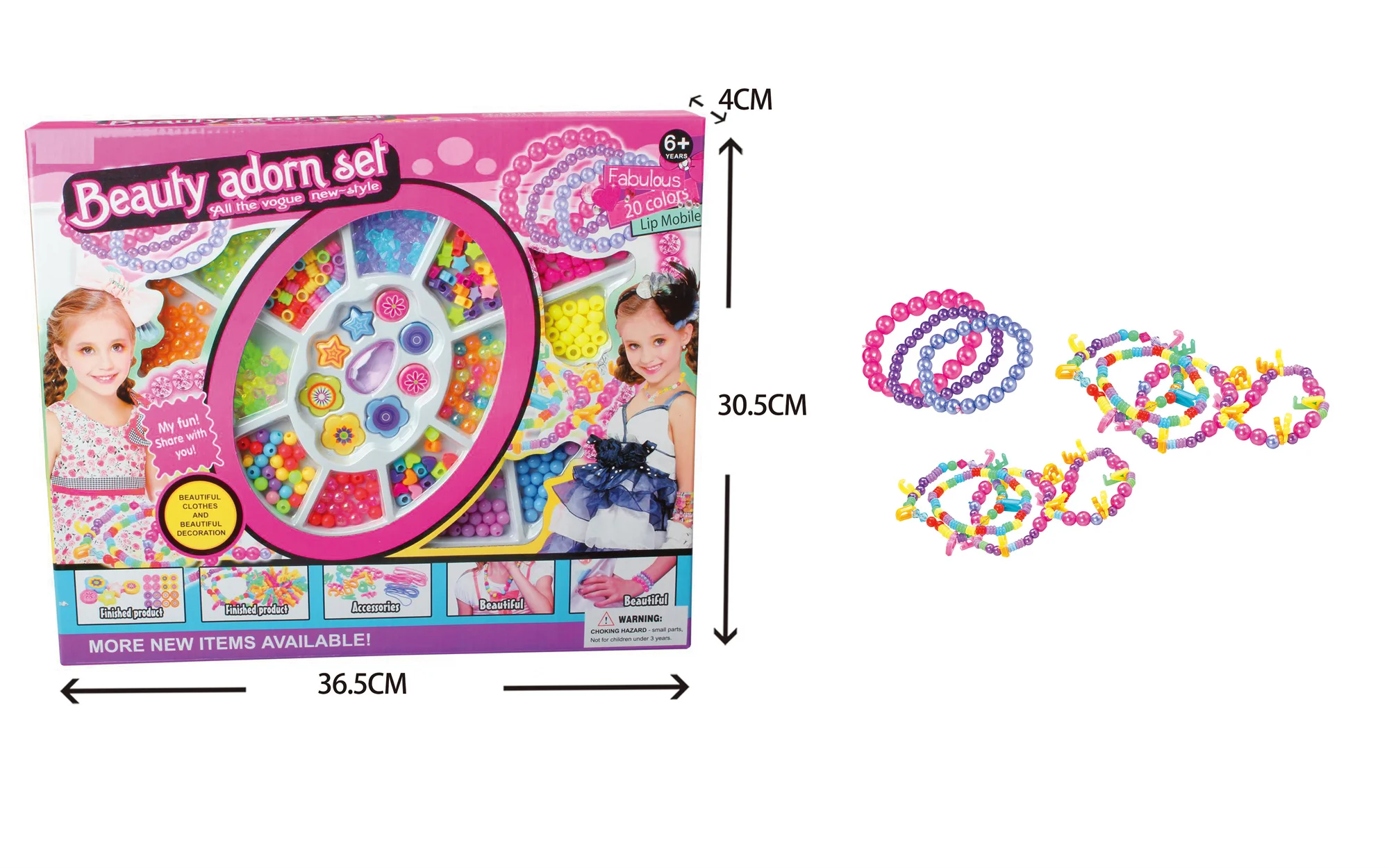 Multicolored Rainbow Pony Bead Kit Plastic Craft 20 Colors Large Hole