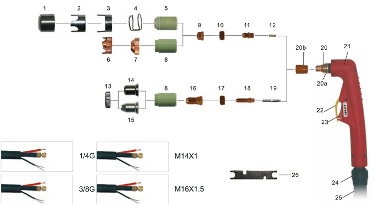 
 Стандартный размер шланга высокой частоты резак LT141/LTM141-A плазмотрона  