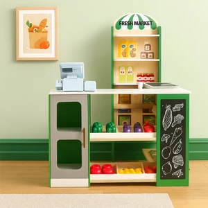EDULAND Multifunction Kids Kitchen Wooden Play Set Supermarket Pretend Food Toys for Children's Play Grocery Store Simulation