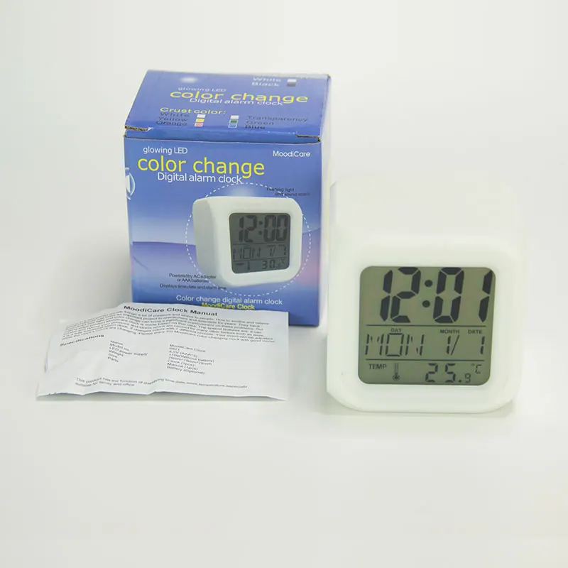 EMAF Professional Sublimation Blanks Custom Logo Plastic Cube LED Color Change Digital Alarm Clock Kids Cartoon Pattern Clock
