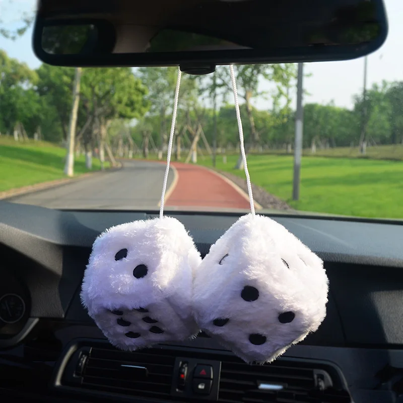 Custom Pair Of Retro Square Mirror Hanging Couple Fuzzy Plush Dice With