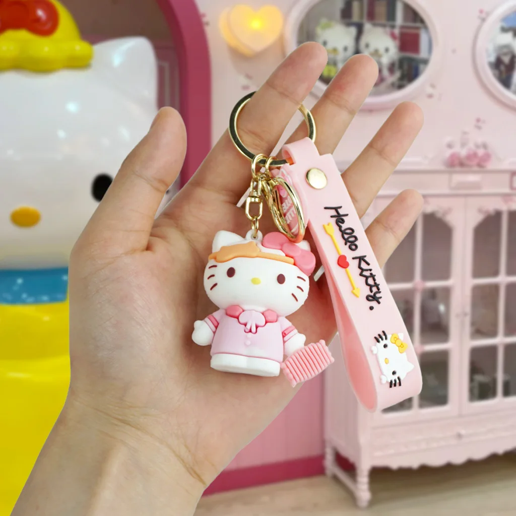 Hello Kitty PVC Keychain for Women Creative Cute Cat Couple Design for Students and Small Car Backpack Key Pendant