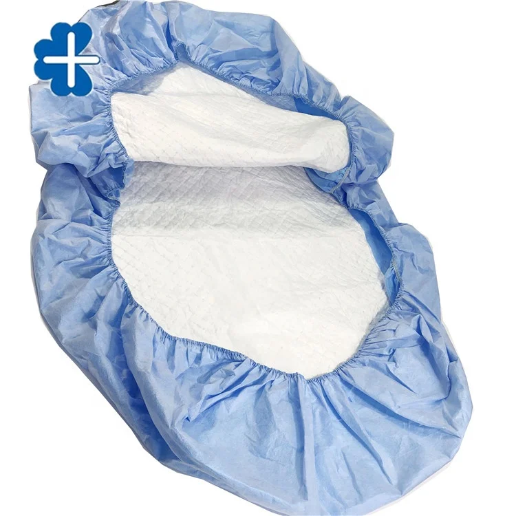 Sterilized SS+Blue Film Disposable Tissue  Bed Cover Sheet with Good Absorbency And  Elastic On A Circle