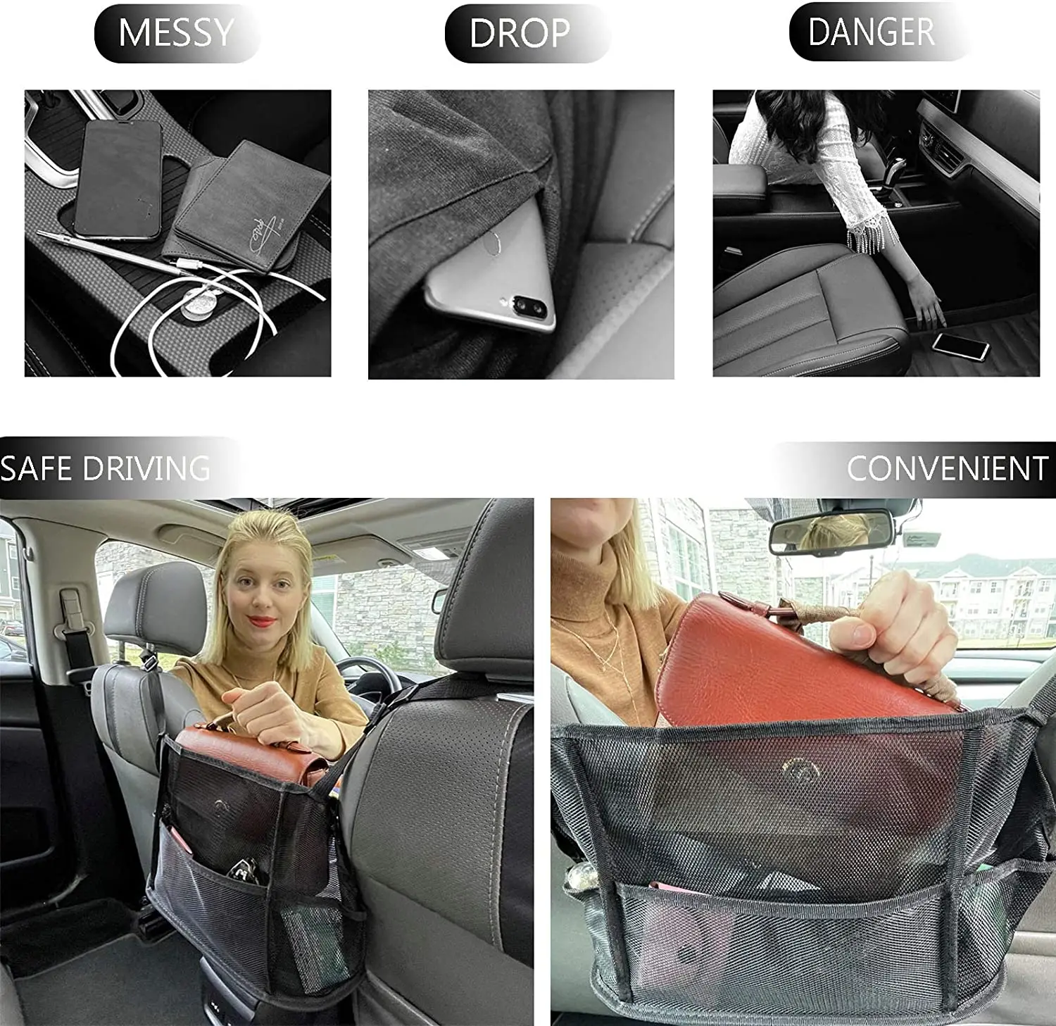 Universal Between Seats Storage Bag Mesh Organizer Holder Handbag Car Pocket Net