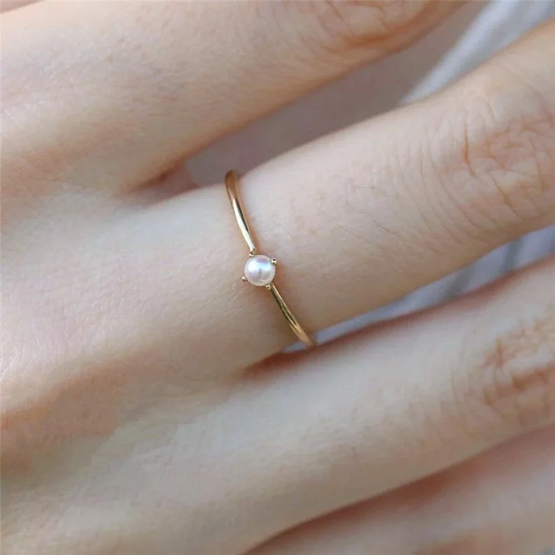 Minimalist Pearl Ring Simple 14K Gold Plating Graduation Dainty Stacking Ring