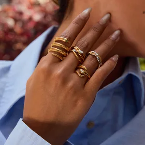 MW Women's 18K Gold-Plated Stainless Steel Fashion Four-Layer Snake-Shaped Ring Inlaid Gold Plated Stainless Steel Rings