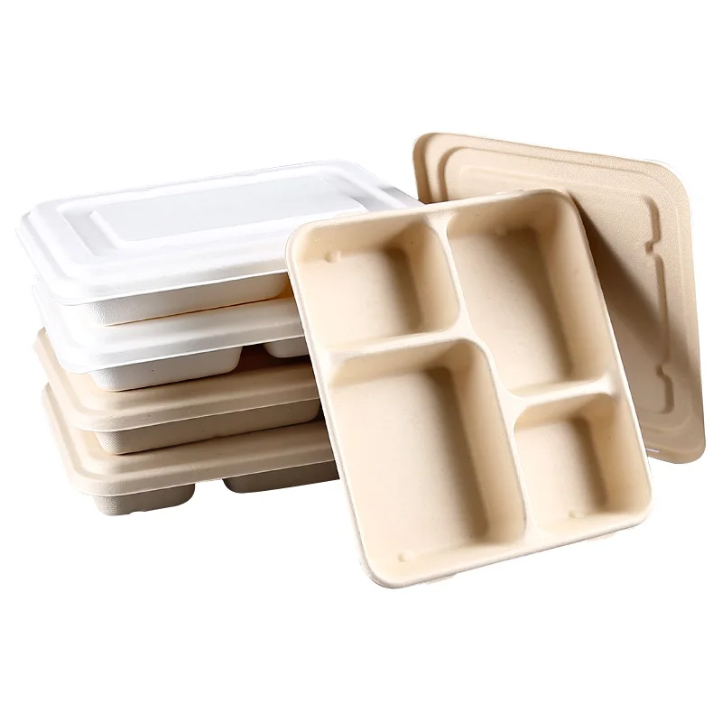 4 Compartment Biodegradable Disposable Bagasse Meal Tray In China