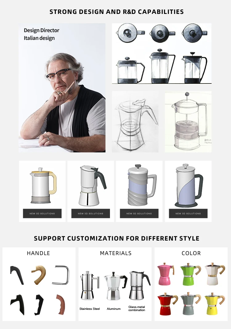 Ecofriendly Lfgb Certification Moka Pot Coffee Maker Glass And Stainless Steel Espresso Stove