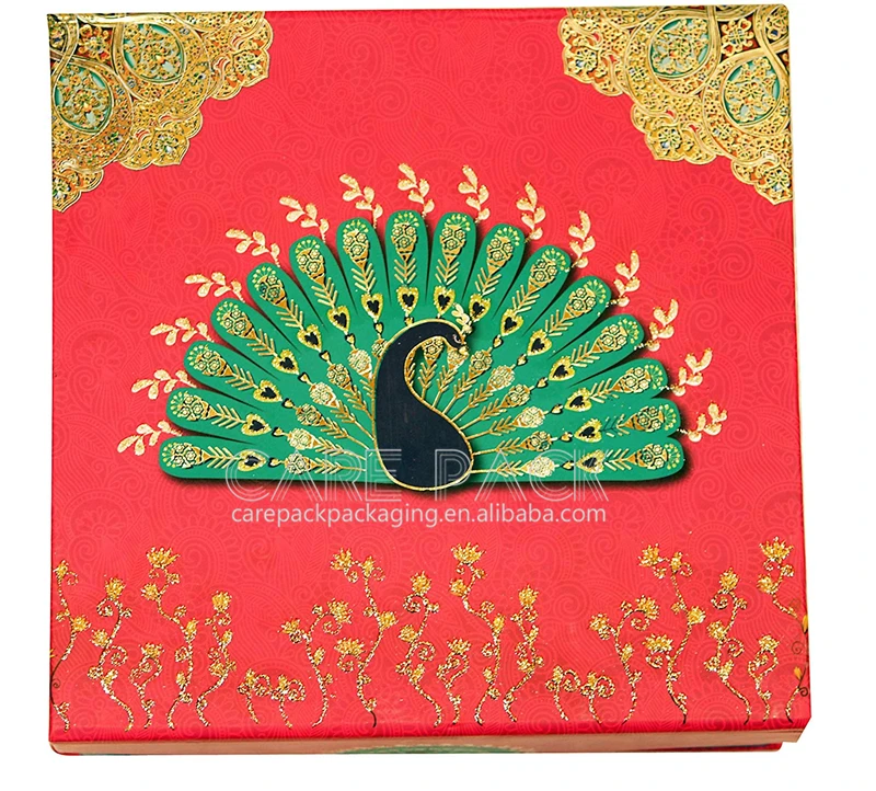 Empty Laddu Peacock Cardboard Texture Decorative Mithai Gift Box Peacock With Magnet Lock