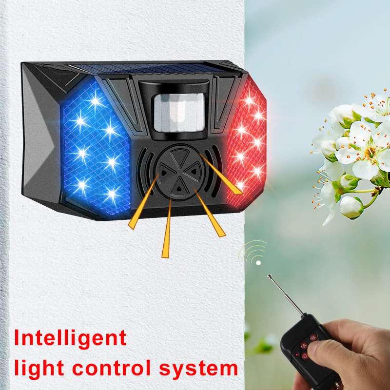 Solar Intelligent Remote Control Alarm With Sound Lights to Repel Animals and Anti Thief Outdoor Waterproof Bird Repeller