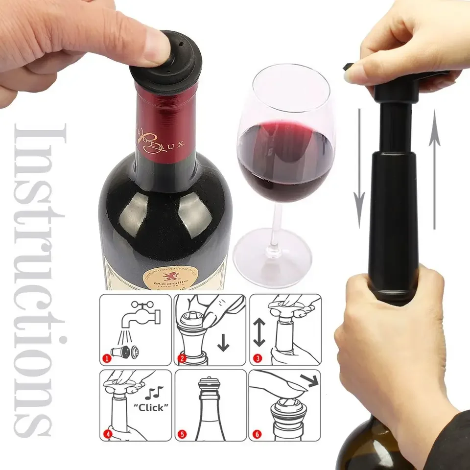 Premium Wine Pump Preserver Includes Vacuum Pump And 4 Reusable Leak