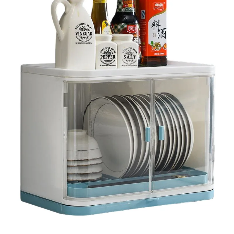 Multifunction Simple Dish Bowl Rack Plastic Organizer Box Cutlery Kitchen Storage With Transparent Cover