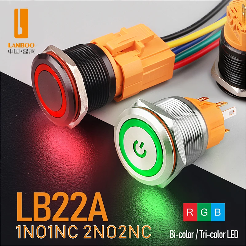 Gebildet 2 Boutons Poussoirs Momentanés 19mm LED Acier Inoxydable Étanches 12V-24V Vert + Rouge - Idéal Voiture & Équipements