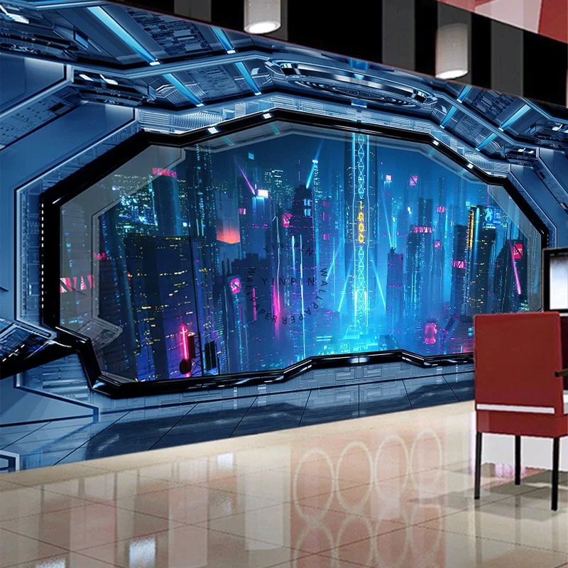 Modern 3D Cyberpunk Electronic Game Dynamic Background Wallpaper Waterproof and Moisture-Proof with Botanical Pattern