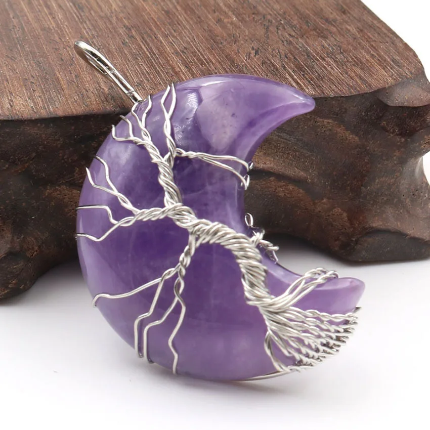FOCALOOK Tree Of Life Crystal Necklace - Natural Clear Quartz Heart Pendant, Reiki Healing Jewelry Gift