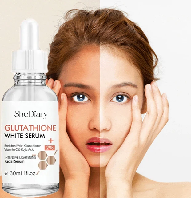 OEM SheDiary Glutatión Hylonic y vitamina C para suero facial reparación blanqueadora de la piel suero de glutatión de punto negro