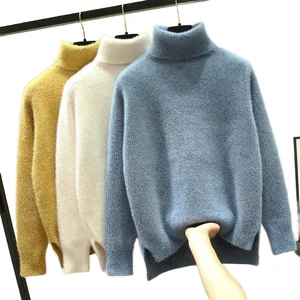 Women's 2024 Winter Turtleneck Sweater Breathable  Knitted Top with Solid Pattern Streetwear Style