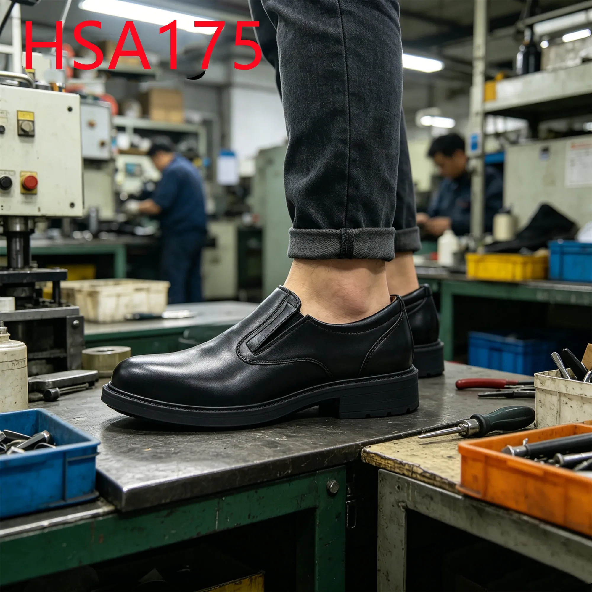 HY,Factory Tour Pull on Style Easy Clean Manager Safety Shoes Acid&alkali Proof Sole Steel Toe Available Black Work Shoes HSA175