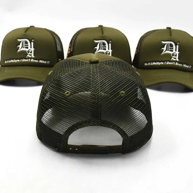 Wholesale High Quality Army Green 5 Panel Trucker Foam Caps Custom