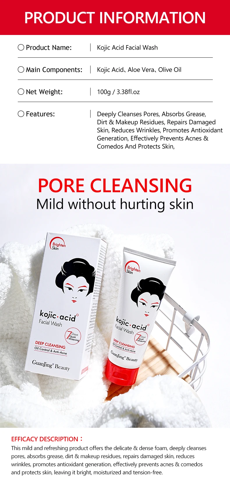 Organic Kojic Acid Face Wash Unisex Face Gel Cleanser Custom Facial