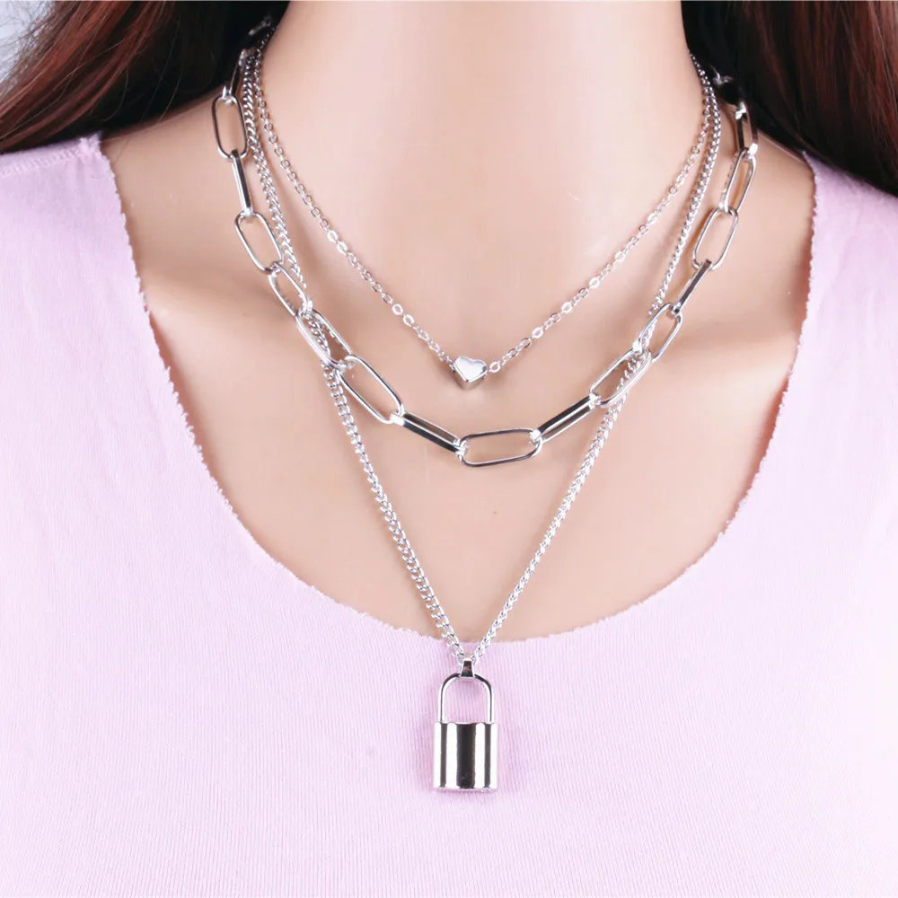 heart lock chain necklace, egirl chains