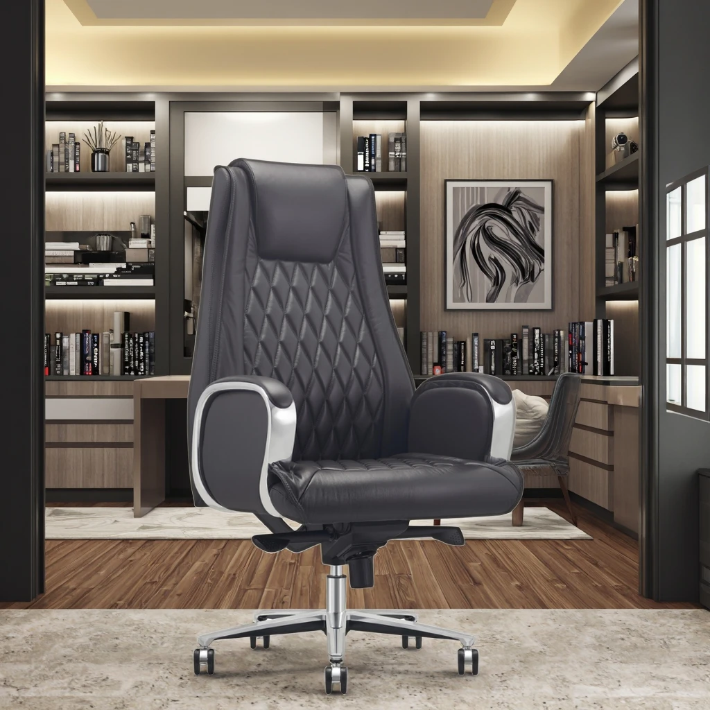 Premium Leather Boss Chair Ergonomic Adjustable Height Modern Design Steel Base Corporate Status Symbol 2