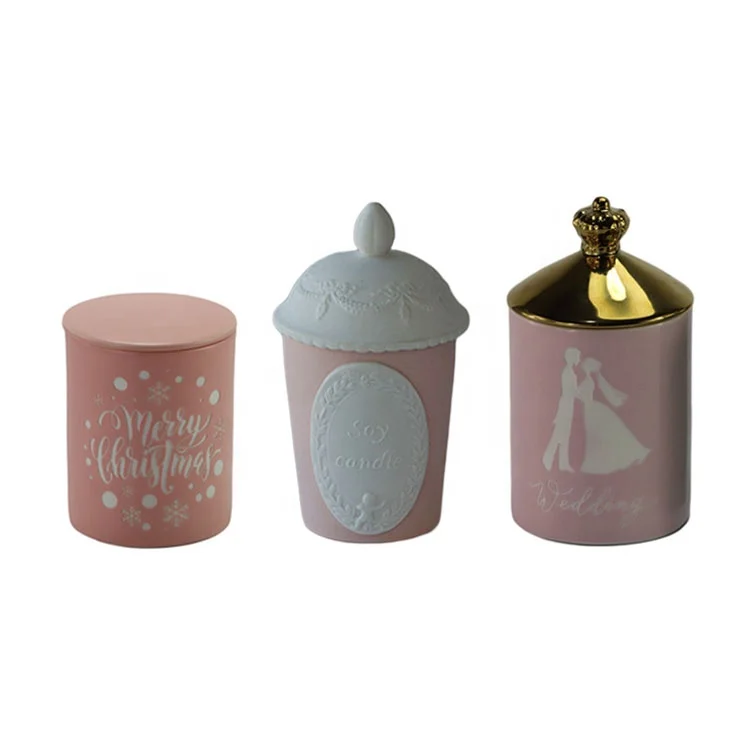 Custom Luxury Design Porcelain Empty Candle Jars Ceramic Candle Container With Lid in Bulk Clay Candle Jar supplier