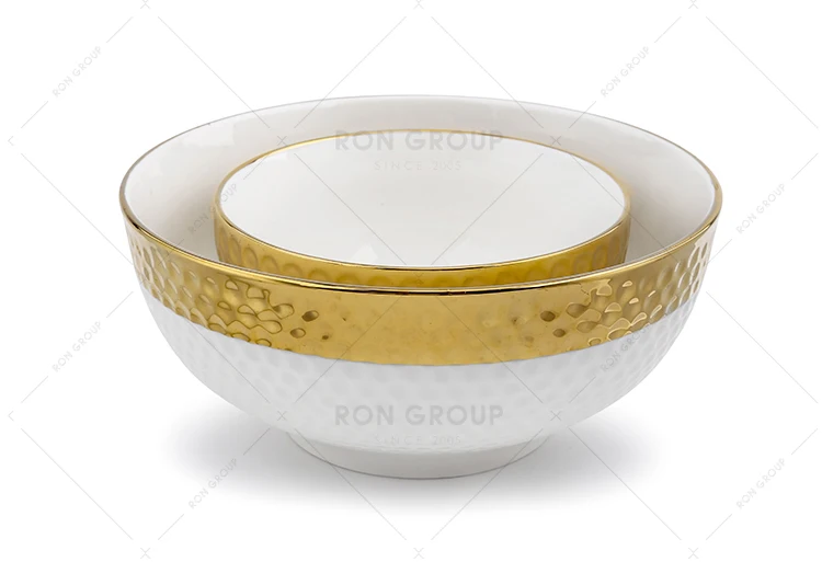 cheap price custom wedding decorative pottery plate bowls large luxury gold plated dinner salad fruit serving soup ceramic bowl