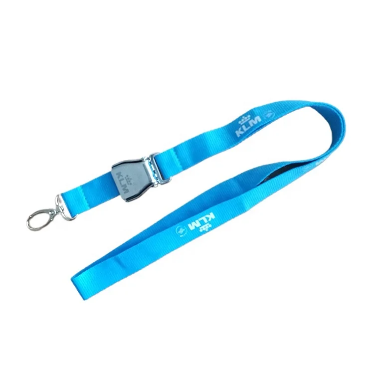 Silk-screen Printing Airbus Polyester Neck Lanyard with Seat Belt Safety Buckle and Metal Hook