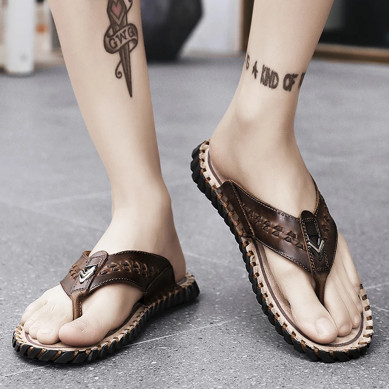High Quality Summer Men's Flip-Flop Luxury Genuine Leather