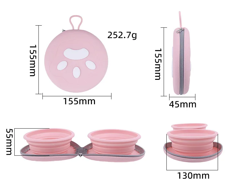 Pet Carrying Outdoor Portable Dog Food & Water Double Folding Silicone Bowl-Lightweight Durable Food Grade Material factory
