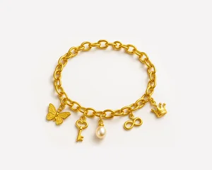 Custom Gold Plated Heart&Star&Moon&Butterfly&Flower&Crown Charm Stainless Steel Bracelet Anti Allergy Waterproof Long Lasting