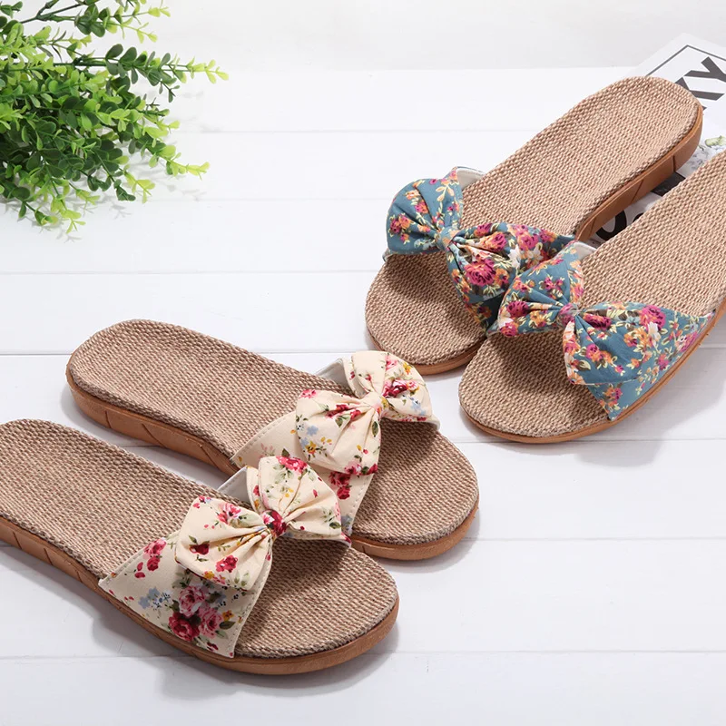 Japan Indoor & Outdoor Rubber Comfortable Flat Women Bow Slipper,Bamboo ...