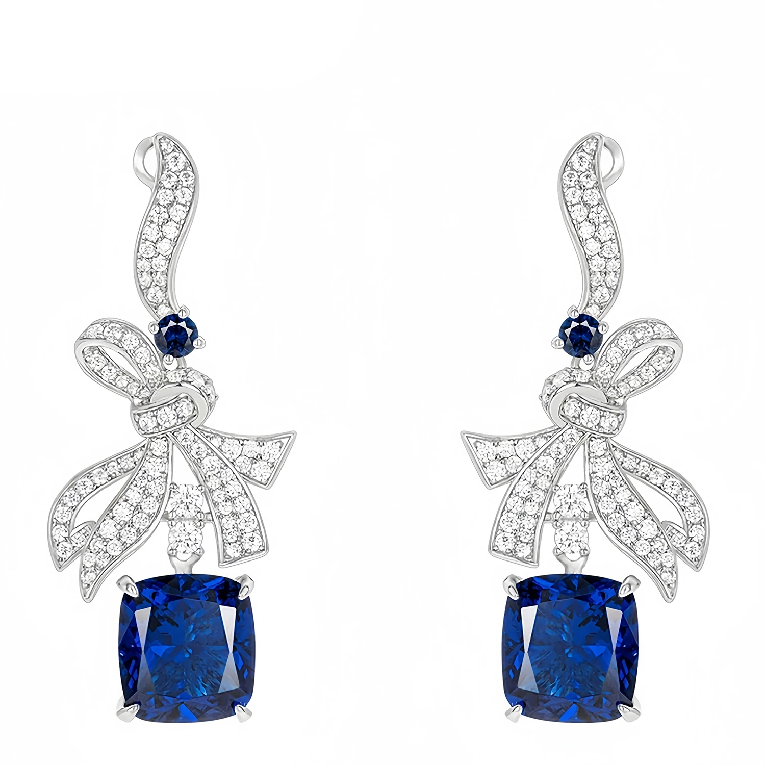 MUSHAN Jewelry Factory GRC Lab Grown Gemstones Sapphire and High Carbon Diamond Charm Drop Earrings 925 Silver Jewelry Earrings