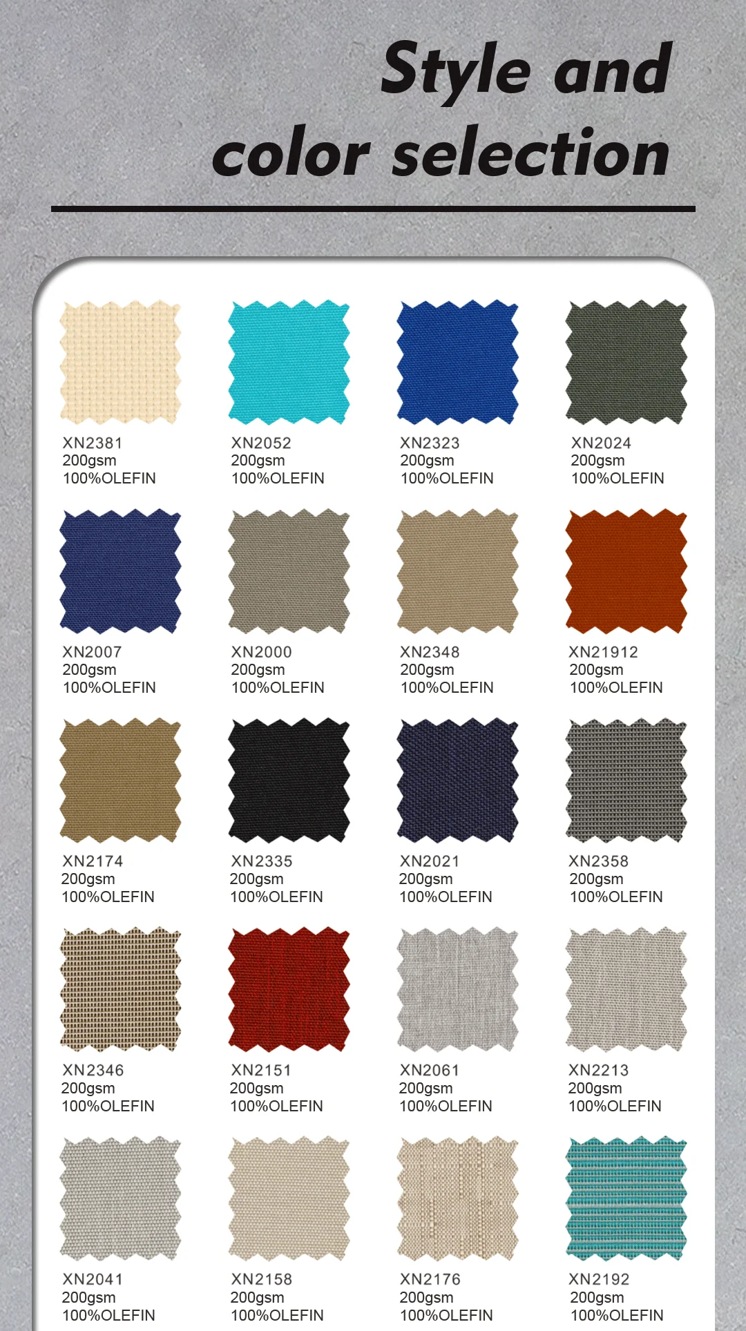 Ecofriendly Fabric Cushions Awning Sunshade Waterproof Outdoor Olefin Fabric 200gsm 100