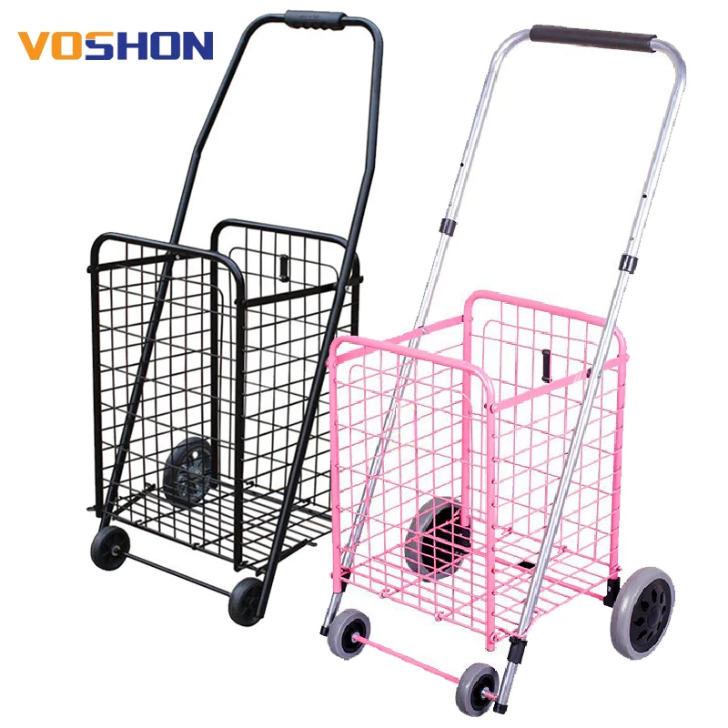 Cheap Metal Steel Folding Hand Supermarket Shopping Carts Small Grocery  Foldable Housekeeping Hotel Airport Trolley