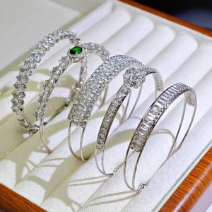 Ilona Luxury Fashion Diamond Bracelet New Design Copper Platinum Plating Opening Cuff square Oval Zircon Bangle for Women Party