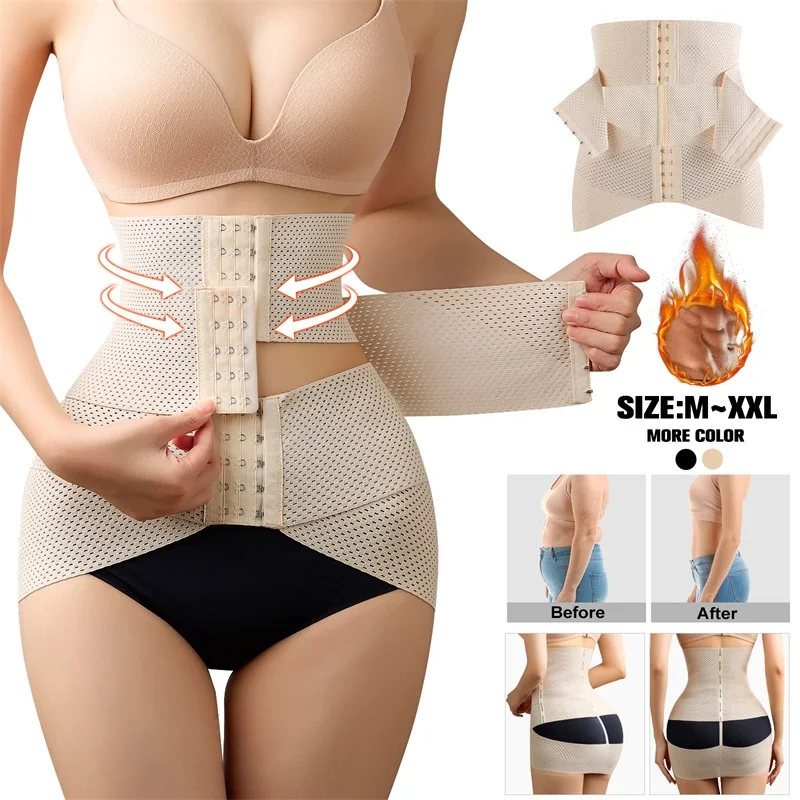 Wholesale Waist Trainer Shaper Women Full Body Plus Size Double Belt Trimmer Wrap Girdle Corset Tummy Control Shaperwear details