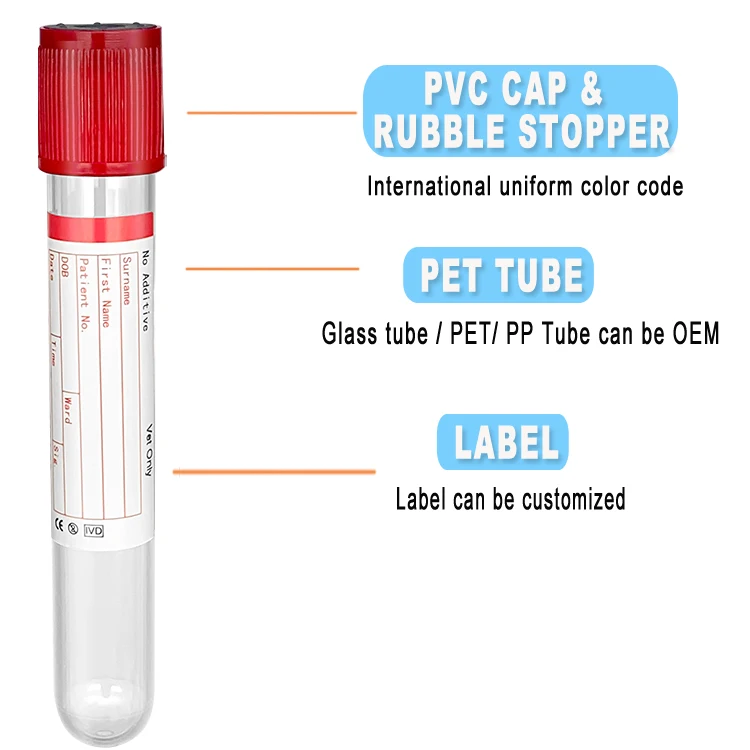 Medical Disposable Vacuum Blood Collection Tube 16x100mm No Additive