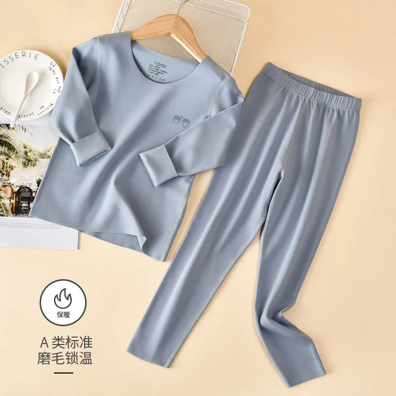 Детский бархатный костюм бесшовное теплое термобелье для мальчиков и девочек плюс бархатная плотная осенняя одежда длинные