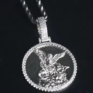 Best Quality Unique Pattern Design Jesus Zircon Hip Hop Unisex Sterling Silver Necklace