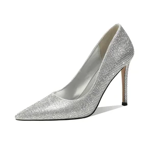 Women's Rhinestone Pointed Toe Stiletto Heels Luxury Sparkly Pumps for Party Wedding Evening Customizable OEM/ODM Factory Shoes